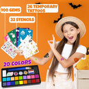 Face Painting Kit for Kids - 20 Colors Water Based Non-Toxic Paint With Stencils & Brushes - Professional Body Makeup Kit for Parties, Birthdays, Halloween by TinyTreasures Baby Boutique