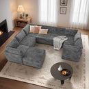 Modular Sectional Sofa with Chaise U Shaped Sectional Couch for Living Room, 8-Seater Comfy Cloud Couches with One Movable Ottoman, Plush Corduroy, Gray by CozyNest Decor
