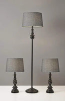 Adesso 3-Piece Lamp Set: Two Table Lamps & One Floor Lamp – Bronze Finished Base, Dark Herringbone Shade, Stylish and Cohesive Lighting for Any Space by CozyNest Decor
