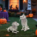 DR.DUDU 2 Pack Halloween Skeleton Wolf Decorations, Life Size Animals Skeletons Poseable Halloween Decor Plastic Bones with Hair Wolf Skull Figurines for Table Yard Lawn Party Props Décor by CozyNest Decor