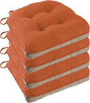 Non Slip Chair Cushions for Dining Chairs Set of 4 Kitchen Chair Cushions 18"x18"x3" Turfted Chair Pads Comfortable and Soft Seat Cushion with Ties, Orange by CozyNest Decor