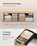 SONGMICS MAZIE Collection - Storage Ottoman Bench, Foldable Foot Rest, 15 x 43 x 15 Inches, End of Bed Bench, Storage Chest, Load 660 lb, Living Room, Bedroom, Entryway, Apricot ULSF604O01 by CozyNest Decor