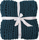 Bigacogo Chunky Knit Throw Blanket for Couch, 40x60 inches, 100% Hand Knitted with Thick Jumbo Chenille Yarn, Cozy Soft Large Rope Knot Cable Crochet Blankets for Sofa Bed Living Room, Deep Sea Blue by CozyNest Decor