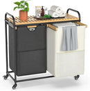 Laundry Hampers 2 Section, Laundry Sorter with Removable Shelf and Pull-Out Bags, Clothes Hampers with Wheels Rolling Cart Basket for Laundry Room Bathroom, 2 x 50 L (Black White) by CozyNest Decor