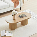 Oval Fluted Coffee Table, Farmhouse Wood Coffee Table Mid Century Modern Center Table Boho Living Room Tables for Living Room Office (Natural, 19.69" D x 39.38" W x 13.78" H) by CozyNest Decor
