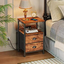 Furologee End Table with Charging Station, Nightstand with Fabric Drawers, Side Table with USB Ports & Outlets, Night Stand with Storage Shelf & Hooks, for Living Room/Bedroom, Rustic Brown by CozyNest Decor