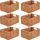mDesign Woven Farmhouse Kitchen Pantry Food Storage Organizer Basket Bin Box - Container Organization for Cabinets, Cupboards, Shelves, Countertops - Store Potatoes, Onions, Fruit, 6 Pack, Camel Brown by CozyNest Decor