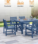7 Pieces HDPE Outdoor Dining Set, Patio Dining Set with Umbrella Hole, All Weather Outdoor Dining Table Sets for 6, HDPE Patio Furniture Sets for Deck, Backyard, Lawn, and Poolside, Navy by CozyNest Decor