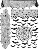eZAKKA 5 Pack Halloween Decorations Indoor Halloween Spider Web Tablecloth Table Runners Fireplace Mantel Scarf Cobweb Lampshade Scary 3D Bats for Parties Gothic Spooky Home Decoration by CozyNest Decor
