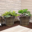 Plant Planters Pots Set of 6 Pack 6 Inch, Plastic Flower Pot for Indoor Plants with Drainage Holes & Trays, Resin Decorative Container Sets with Saucer for House Outdoor Garden Planters Dark Gold by GreenHaven Gardens