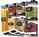 Chef's Path - Set of 7 Airtight Food Storage Containers for Kitchen Storage - Clear Plastic - Durable Strong Lids - Labels and Chalk Marker by CozyNest Decor