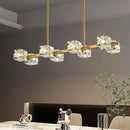 Dining Room Light Fixture,Gold Modern Crystal Chandelier Rectangular Pendant Light with 8 Light Farmhouse Chandeliers for Kitchen Island Dining Room Living Room Bedroom by CozyNest Decor