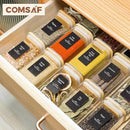 ComSaf Spice Jars with Labels 8 oz 16Pack, Small Spice Containers Starter Set, Glass Seasoning Jars with Lids, Square Seasoning Containers for Salt, Pepper, Chili Powder, Sugar, Loose Tea Storage by CozyNest Decor