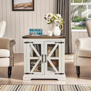 24" End Table with Charging Station, Farmhouse Night Stand with Glass Barn Door, White Nightstands with Adjustable Storage Shelf, Large Wood Square Bed Side Table for Living Room,Bedroom by CozyNest Decor