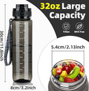 OLDLEY 32 oz Water Bottle, Motivational Water Bottle with Time Marker, Sports Water Bottle With Strap, Leakproof & BPA Free Large Water Bottles for School, Gym, Travel,Tritan, Transparent Black by CozyNest Decor