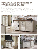 T4TREAM 60'' Farmhouse Dresser Chests for Bedroom w/4 Drawers & Sliding Barn Doors, Tall Chest of Drawers, Rustic Dresser TV Stand, Organizer for Bedroom, Living Room, Kitchen, Antique White by TinyTreasures Baby Boutique