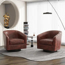 Swivel Barrel Accent Chair, Modern Round Faux Leather Arm Chair for Living Room, Bedroom, Comfy Club Reading Chairs for Adults(Faux Leather, Red Brown, Set of 2) by CozyNest Decor