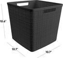 Curver Set of 4 Jute Large Cube Decorative Plastic Organization and Storage Baskets, Perfect Bins for Home Office, Closet Shelves, Kitchen Pantry and All Bedroom Essentials, Black by TinyTreasures Baby Boutique