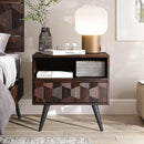 Bme Georgina Solid Wood Nightstand With 1 Drawer & Open Shelf- Fully Assembled Mid Century Modern Side Table - Geometric Pattern Bedside Dresser for Bedroom and Living Room by CozyNest Decor