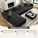 157.5" Cloud Couch Modular Sectional Sofa for Living Room,Modern Sofa with Deep Seat，L-Shape Boneless Couch with Ottoman,Comfy Upholstered Corduroy Couches for Apartment, Studio, Office,Bedroom，Black by CozyNest Decor
