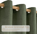 LAMIT Semi Sheer Linen Curtains 48 Inch Length, Light Filtering Panels Bronze Grommet Boho Neutral Christams Window Drapes for Kitchen/Short Windows/Cafe, Olive Green, 34 x 48 Inch, 2 Panels by CozyNest Decor