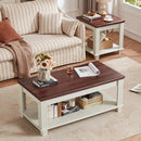 Farmhouse Coffee Tables for Living Room,Square Tea Table with Open Storage Shelf,Large Coffee Table,Rustic Wooden Center Table,White by CozyNest Decor
