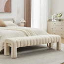 63" Bedroom Bench, Upholstered Entryway Bench, Modern End of Bed Ottoman with Solid Wood Legs and Adjustable Foot Pegs for Entryway, Dining Room and Living Room (Beige Linen) by CozyNest Decor