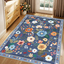 Floral 3x5 Area Rug Machine Washable Soft Print Boho Carpet Non Slip Doormat Low Pile Flower Area Rugs for Living Room Bedroom Nursery Kitchen Dining Room Indoor-Blue/Grey by TinyTreasures Baby Boutique