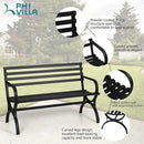 PHI VILLA Outdoor Garden Bench, 48” Long Metal Steel Bench with Backrest and Armrests, Modern Slatted Design for Patio, Lawn, Yard, Porch - Black by GreenHaven Gardens
