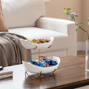 HBlife Fruit Bowl for Kitchen Counter - 2 Tier Fruit Basket with Metal Stand, Ceramic Fruit Holder for Fruit Vegetable Storage, Serving Platters Serving Trays for Party by CozyNest Decor