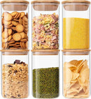 Glass Food Storage Jars 37 oz Set of 6,Glass Storage Containers Clear Glass Food Canister with Bamboo Lid Airtight For Serving Tea, Coffee, Flour, Sugar, Candy, Cookie, Spice and More (Square) by CozyNest Decor
