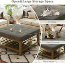 Large Square Ottoman Coffee Table, Linen Solid Upholstered Footrest Ottoman with Solid Wood Shelf Storage Tufted Coffee Table for Bedroom Living Room, Granite by CozyNest Decor