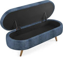Oval Storage Bench 43.5" Linen Fabric Upholstered Entryway Bench with Solid Wood Legs Ottoman Bench Indoor Bench for Living Room/Bedroom/End of Bed/Entryway (Blue) by CozyNest Decor