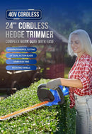 WILD BADGER POWER Hedge Trimmer 40V 24” Cordless, Powerful Electric Hedge Trimmer, 2.0Ah Battery and Charger Included by GreenHaven Gardens