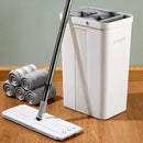 JOYMOOP Mop and Bucket with Wringer Set, White Flat Squeeze Mop Bucket Set for Floor Cleaning, Wet Dry Mop for Walls, Wall Cleaner with Long Handle, Hardwood Floor Mop-5 Microfiber Cloths by CozyNest Decor