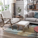 Wahson Mid Century Arm Chair and Ottoman Set, Upholstered Accent Armchair with Wood Frame and Linen Cushions, Leisure Slipper Chair for Living Room/Bedroom, Cream by CozyNest Decor