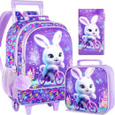Rolling Backpack for Girls, Cute Rabbit Roller Wheels Kids Bookbag - Wheeled Elementary School Bag - 3PCS Rabbit by TinyTreasures Baby Boutique