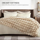 EVERGRACE Ultra Soft Luxury Fluffy Ridgeline Faux Rabbit Fur Throw Blanket, Thick Warm Bubble Throw for Bed, Cozy Plush Reversible Blankets for Couch, Chair, Sofa, Cream, 50x60 Inches, 870 GSM by CozyNest Decor