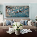 Large Canvas Wall Art for Living Room- 100% Hand-Painted Oil Painting with Texture, Extra Large Gallery Wrapped Floral Plum Blossom Tree Artwork Blue Teal Lake Wall Picture for Bedroom, Office Decor by CozyNest Decor