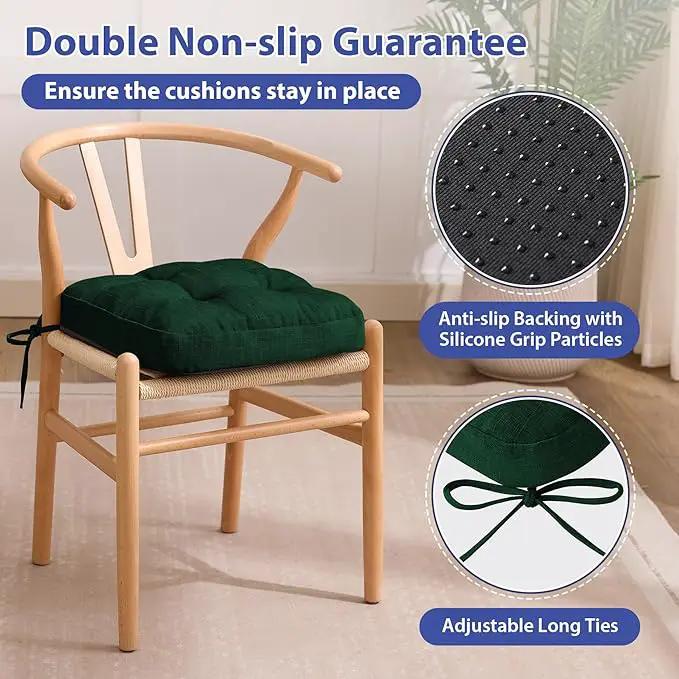 Chair Cushions for Dining Chairs, Dining Chair Cushions, Tufted Indoor Chair Pads with Ties & Non Slip Backing, Seat Cushions for Kitchen Chairs 16.5” x 16.5” x 3.5”, Set of 4, Green, photo 4 of 7