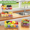 2 Tier Fruit Basket for Kitchen Counter with 2 Banana Hangers, Countertop Metal Fruit Bowl with Wooden Handle, Large Storage Stand for Vegetables, Snacks, Breads, Produce Storage – White by CozyNest Decor