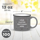 DISCOUNT PROMOS Custom Ceramic Campfire Coffee Mugs 13 oz. Set of 100, Personalized Bulk Pack - Perfect for Tea, Espresso, Cappuccino, Hot Cocoa - Grey by TinyTreasures Baby Boutique
