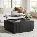 Lift Top Coffee Table with Storage, Modern Coffee Table with Arched Design, 31.5" Square Tea Table with Wood Grain, Minimalist Multifunctional Center Table for Living Room, Office, Black by CozyNest Decor