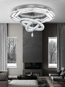 Flashing God Large Crystal Chandelier Dia 48" Silver Chandelier Flush Mount Ceiling Light for Bedroom Living Room Dining Room Hallway Dimmable 3 Rings LED Celing Lighting Fixtures by CozyNest Decor