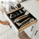 Adjustable Kitchen Drawer Organizer for Utensils and Junk, Food-Safe Contract Grade with 100% Sustainable Wood, Expandable from 10.5 to 19 Inches Wide - Black Bamboo by CozyNest Decor