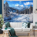 AMM Winter Forest Snow Mountain Tapestry Snowy Pine Tree Woodland Tapestry for Bedroom Aesthetic White Clouds Flowing River Landscape Tapestries Wall Hanging for Living Room Dorm Office 48 x 36 Inch by CozyNest Decor