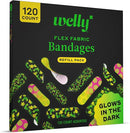 Welly Bandage Glow-in-The-Dark Refill Pack | Adhesive Flexible Fabric Bandages | Assorted Shapes and Patterns for Minor Cuts, Scrapes, and Wounds - 120 Count by TinyTreasures Baby Boutique