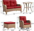 Outdoor Wicker Patio Furniture Set - 6 Piece Rattan Patio Conversation Set with 2 Rocking Swivel Chairs,2 Ottomans,1 Loveseat and 1 Side Table for Porch Deck Backyard Garden(Yellow/Red) by GreenHaven Gardens