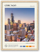 HesenDot Natural OAK Wood Chicago Cityscape Framed Wall Art,12x16in City Skyline Canvas Wall Print,Modern Urban Landmark Wall Decor for Living Room,Bedroom,Office Gallery Gifts Set of 1 by CozyNest Decor