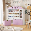 FOTOSOK Toy Organizers and Storage with Door, Playroom Organization, Bookshelf and Bookcase with 3 Drawers and 6 Mobile Bins, Toy Storage Organizer for Living Room by CozyNest Decor